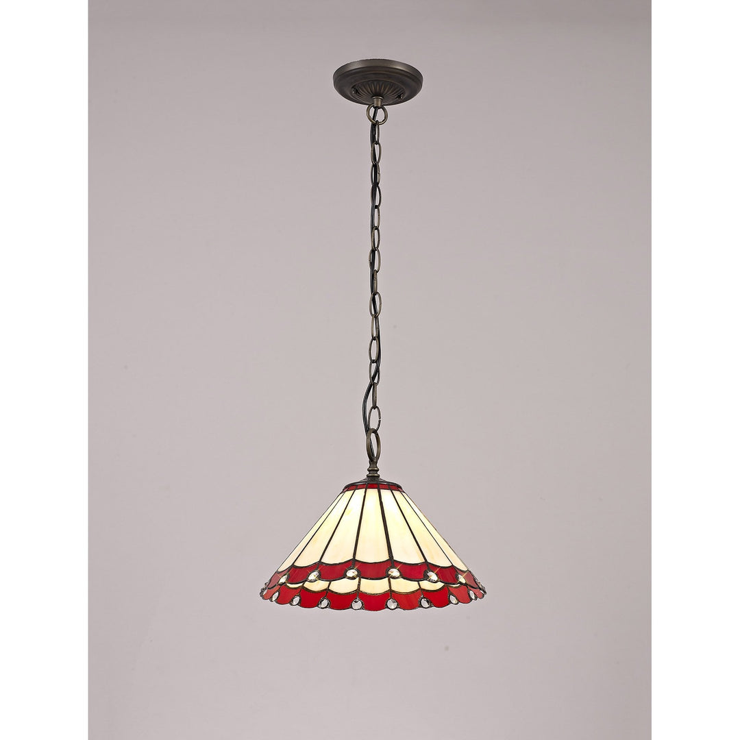 Nelson Lighting NLK02869 Umbrian 1 Light Down Lighter Pendant With 30cm Tiffany Shade Red/Chrome/Antique Brass