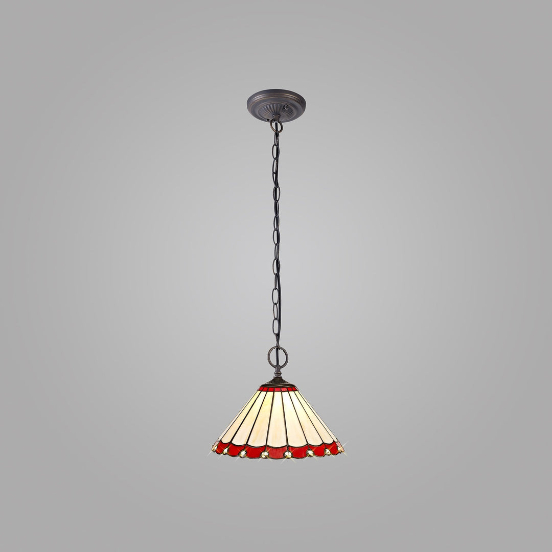 Nelson Lighting NLK02879 Umbrian 2 Light Down Lighter Pendant With 30cm Tiffany Shade Red/Chrome/Antique Brass