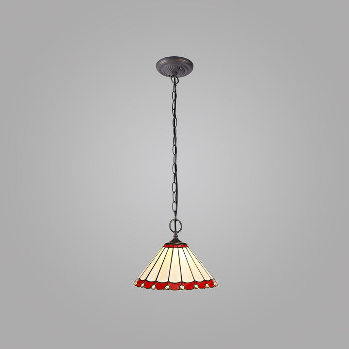 Nelson Lighting NLK02879 Umbrian 2 Light Down Lighter Pendant With 30cm Tiffany Shade Red/Chrome/Antique Brass