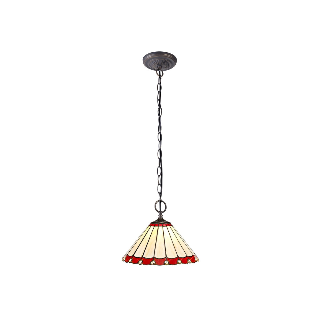 Nelson Lighting NLK02879 Umbrian 2 Light Down Lighter Pendant With 30cm Tiffany Shade Red/Chrome/Antique Brass