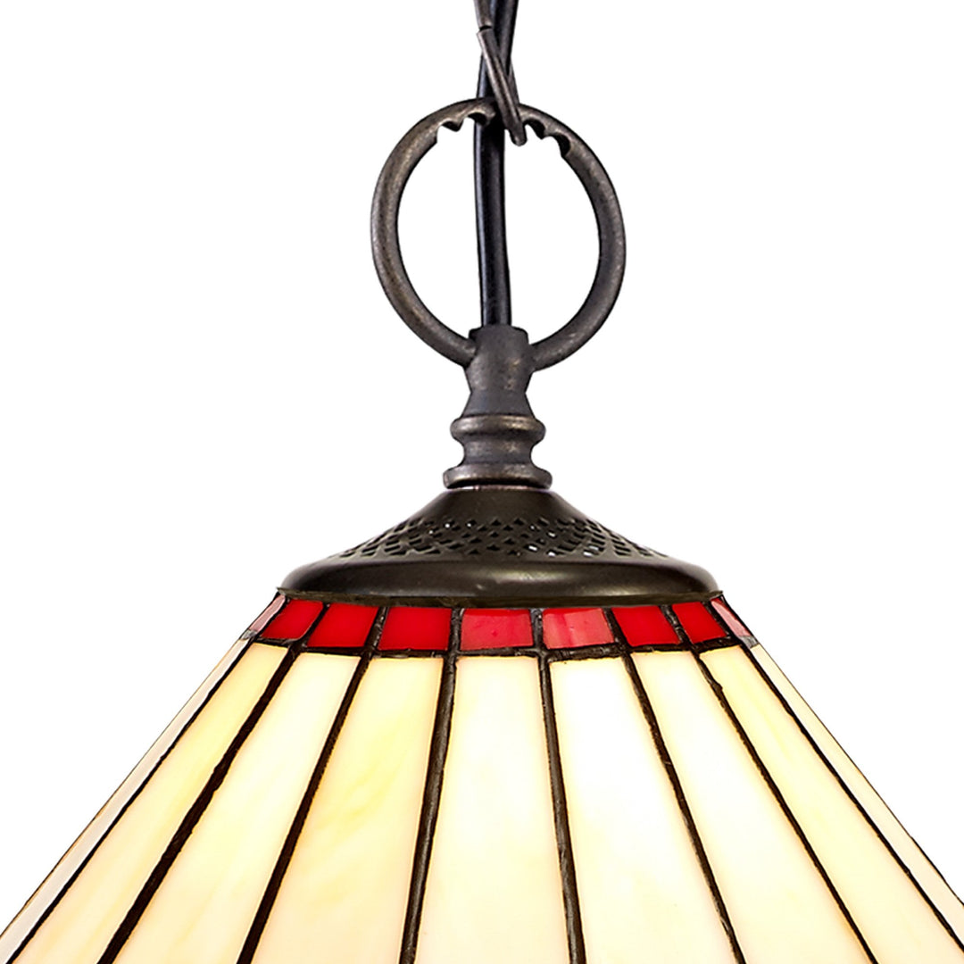 Nelson Lighting NLK02879 Umbrian 2 Light Down Lighter Pendant With 30cm Tiffany Shade Red/Chrome/Antique Brass