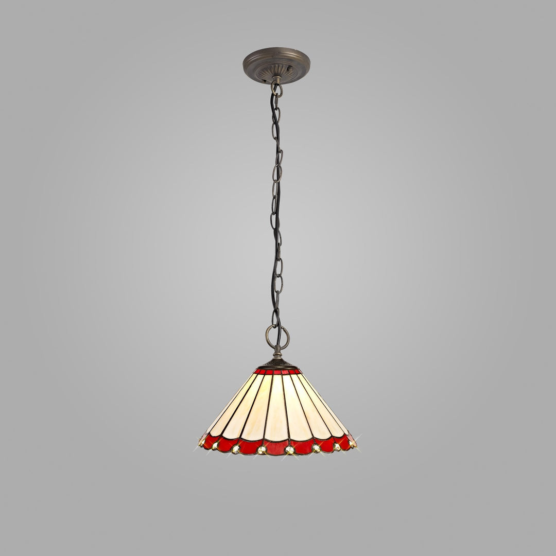 Nelson Lighting NLK02889 Umbrian 3 Light Down Lighter Pendant With 30cm Tiffany Shade Red/Chrome/Antique Brass