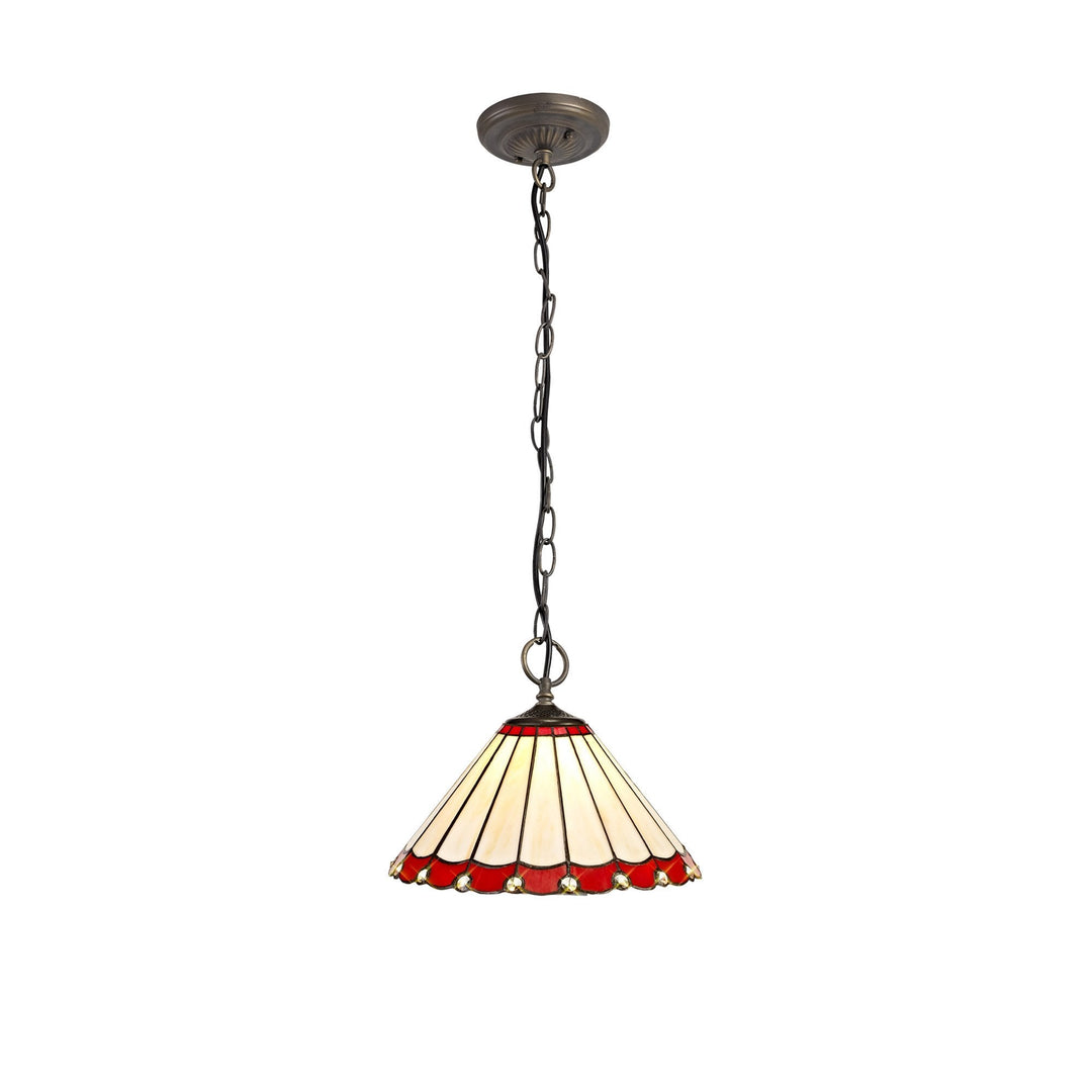 Nelson Lighting NLK02889 Umbrian 3 Light Down Lighter Pendant With 30cm Tiffany Shade Red/Chrome/Antique Brass