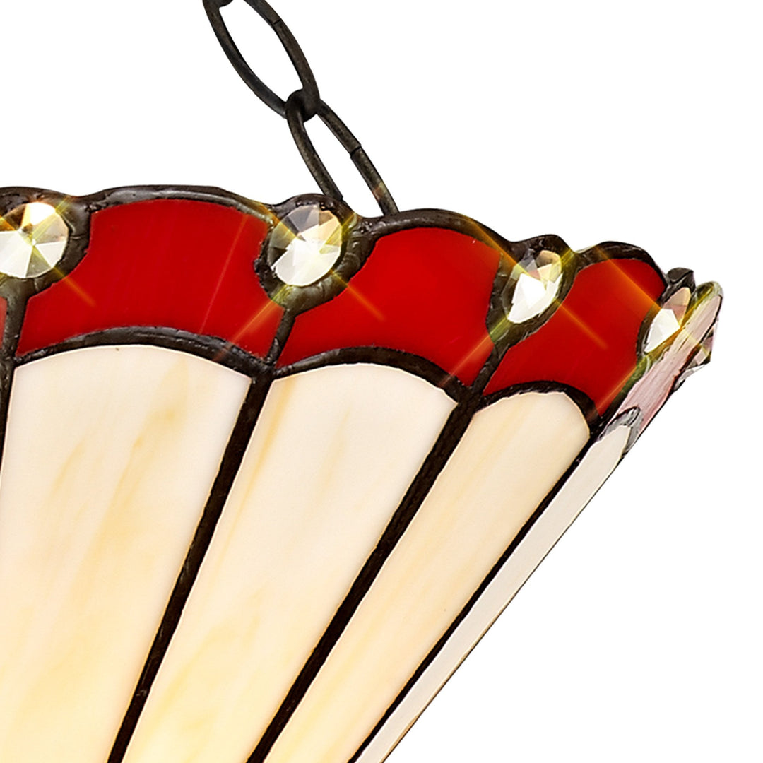 Nelson Lighting NLK02899 Umbrian 2 Light Semi Ceiling With 30cm Tiffany Shade Red/Chrome/Antique Brass