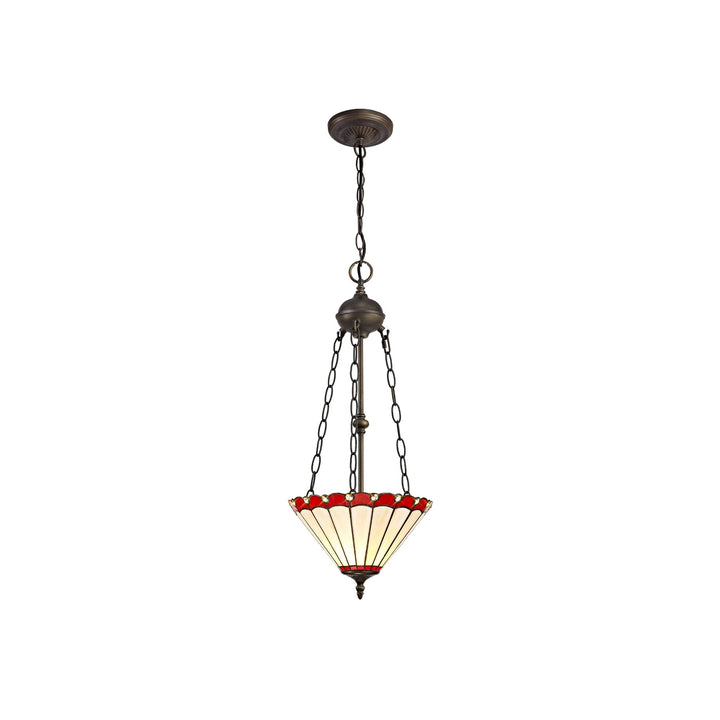 Nelson Lighting NLK02919 Umbrian 2 Light Up Lighter Pendant With 30cm Tiffany Shade Red/Chrome/Antique Brass