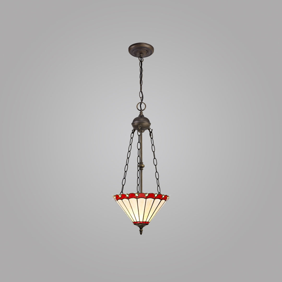 Nelson Lighting NLK02919 Umbrian 2 Light Up Lighter Pendant With 30cm Tiffany Shade Red/Chrome/Antique Brass