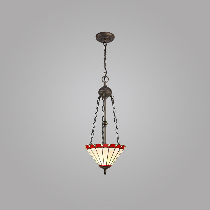 Nelson Lighting NLK02919 Umbrian 2 Light Up Lighter Pendant With 30cm Tiffany Shade Red/Chrome/Antique Brass