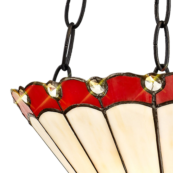 Nelson Lighting NLK02919 Umbrian 2 Light Up Lighter Pendant With 30cm Tiffany Shade Red/Chrome/Antique Brass