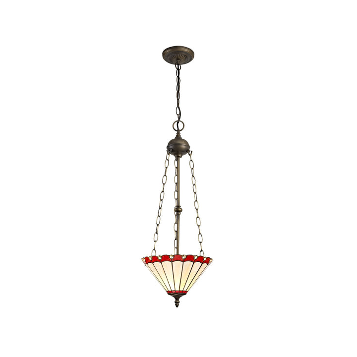 Nelson Lighting NLK02929 Umbrian 3 Light Up Lighter Pendant With 30cm Tiffany Shade Red/Chrome/Antique Brass