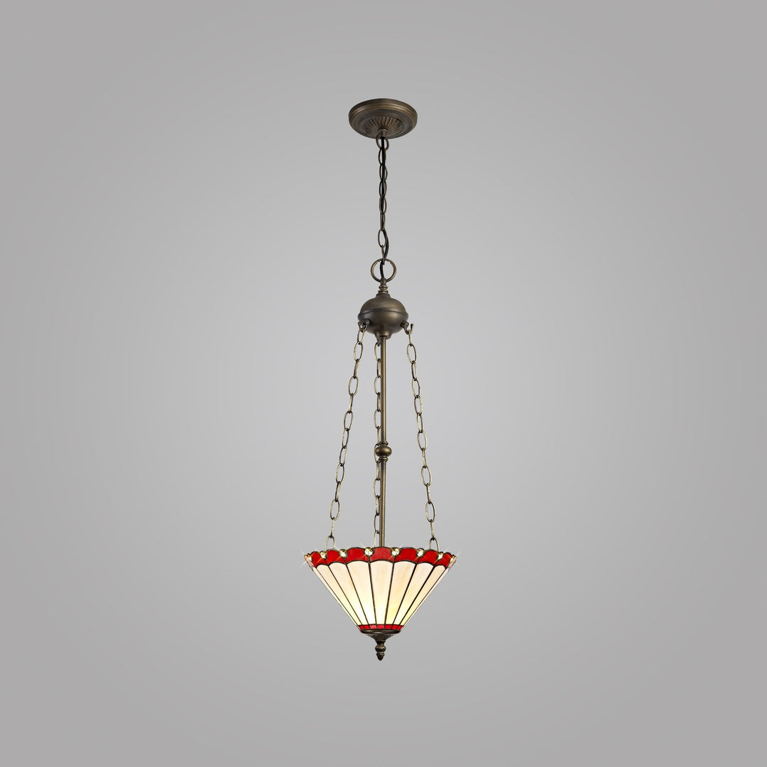 Nelson Lighting NLK02929 Umbrian 3 Light Up Lighter Pendant With 30cm Tiffany Shade Red/Chrome/Antique Brass