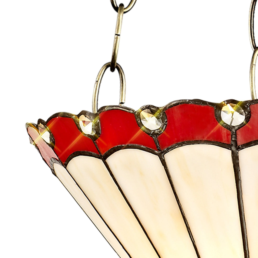 Nelson Lighting NLK02929 Umbrian 3 Light Up Lighter Pendant With 30cm Tiffany Shade Red/Chrome/Antique Brass