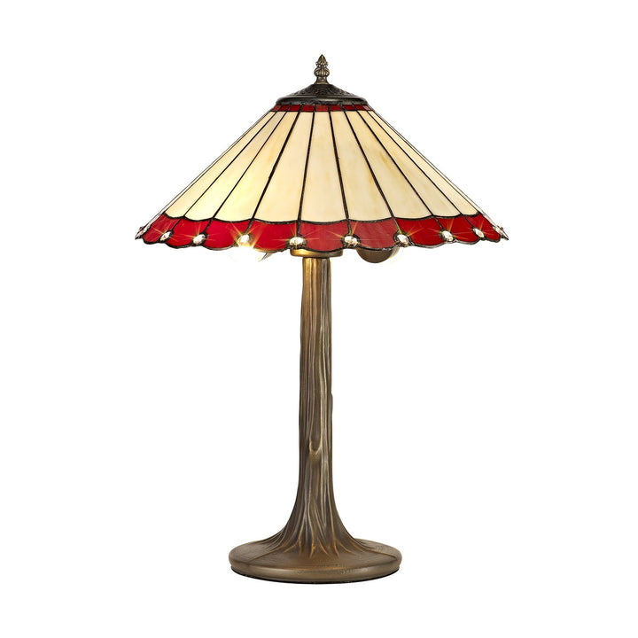 Nelson Lighting NLK02939 Umbrian 2 Light Tree Like Table Lamp With 40cm Tiffany Shade Red/Chrome/Antique Brass