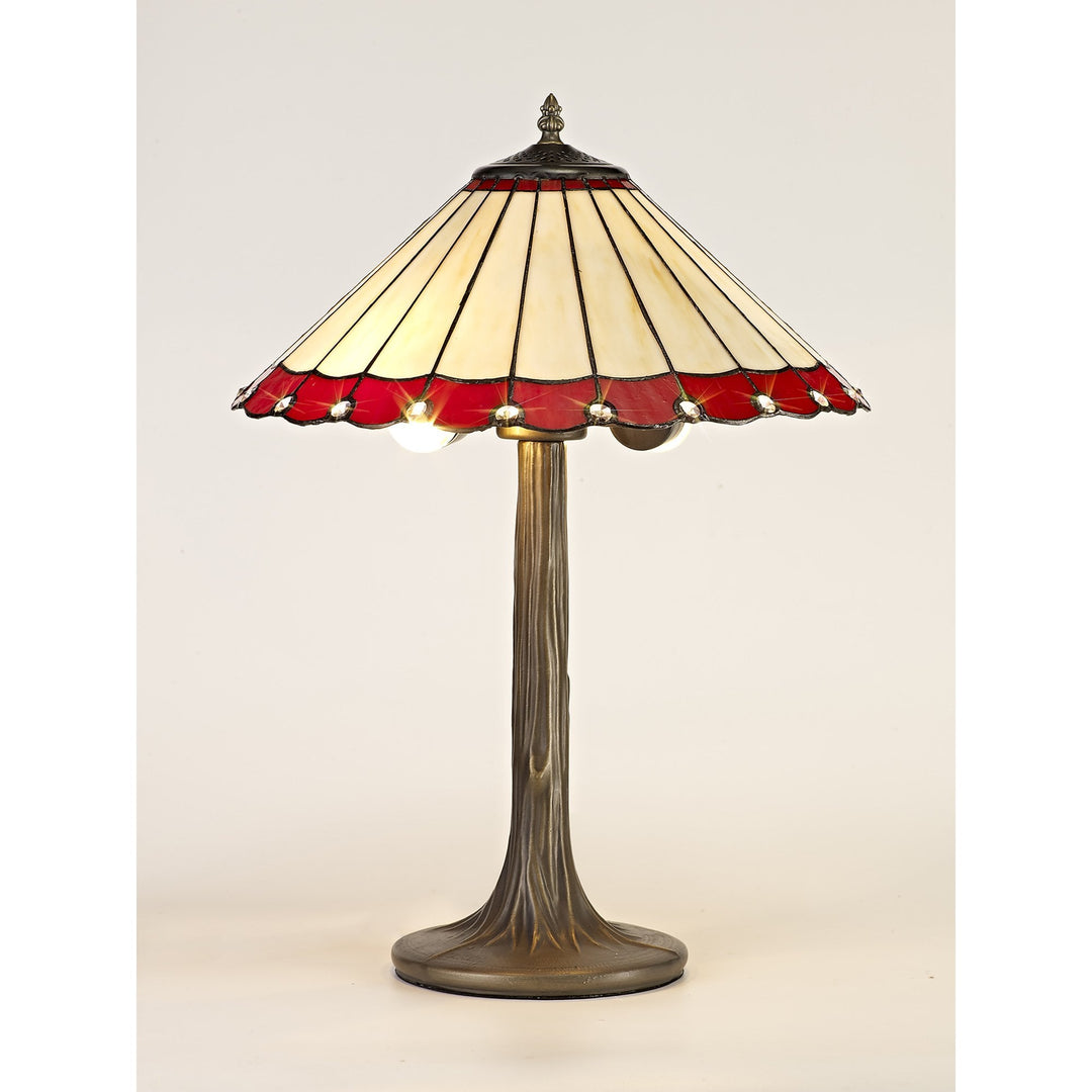 Nelson Lighting NLK02939 Umbrian 2 Light Tree Like Table Lamp With 40cm Tiffany Shade Red/Chrome/Antique Brass