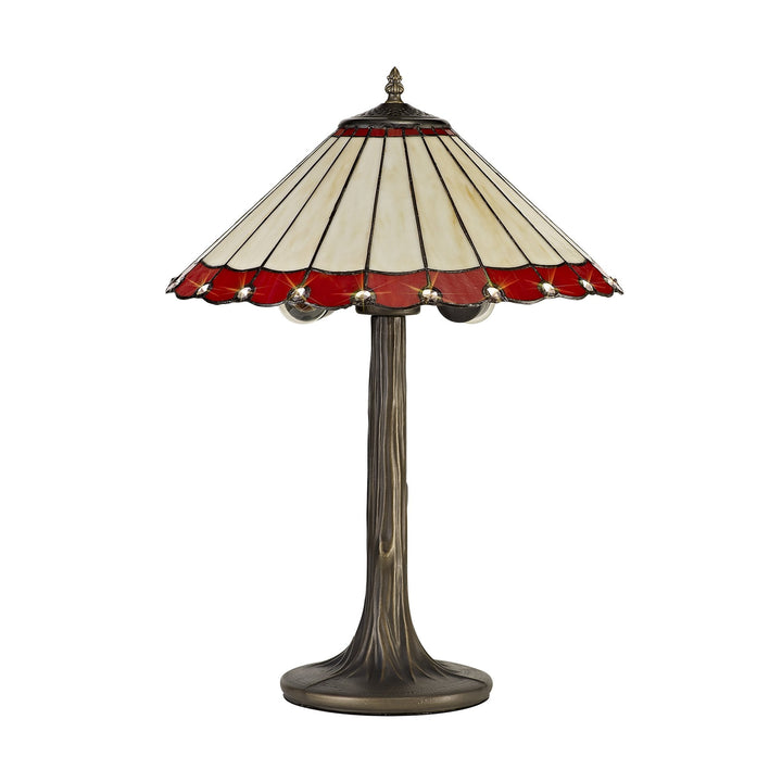 Nelson Lighting NLK02939 Umbrian 2 Light Tree Like Table Lamp With 40cm Tiffany Shade Red/Chrome/Antique Brass