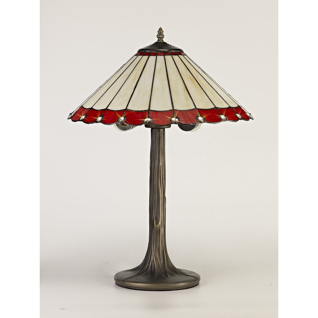 Nelson Lighting NLK02939 Umbrian 2 Light Tree Like Table Lamp With 40cm Tiffany Shade Red/Chrome/Antique Brass