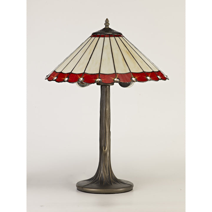 Nelson Lighting NLK02939 Umbrian 2 Light Tree Like Table Lamp With 40cm Tiffany Shade Red/Chrome/Antique Brass