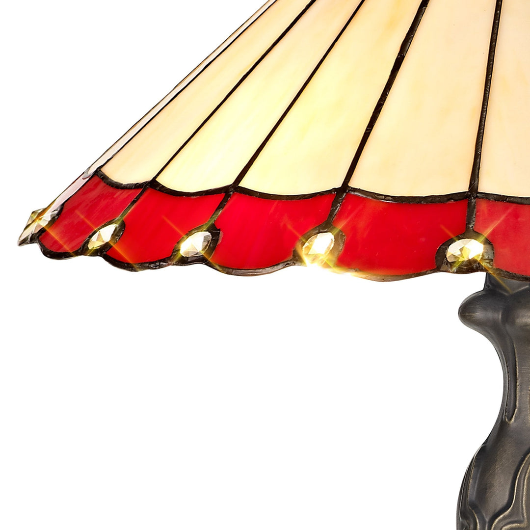 Nelson Lighting NLK02949 Umbrian 2 Light Curved Table Lamp With 40cm Tiffany Shade Red/Chrome/Antique Brass