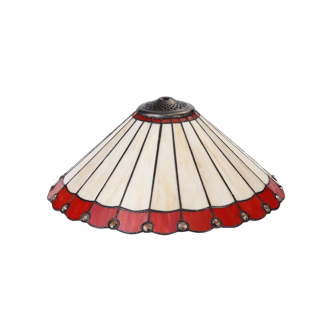 Nelson Lighting NLK02949 Umbrian 2 Light Curved Table Lamp With 40cm Tiffany Shade Red/Chrome/Antique Brass