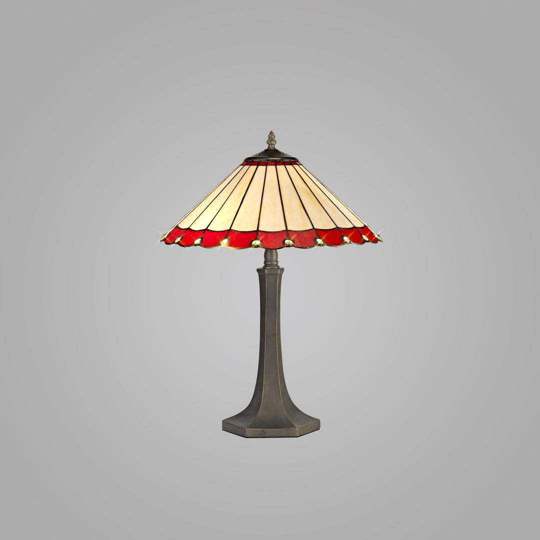 Nelson Lighting NLK02959 Umbrian 2 Light Octagonal Table Lamp With 40cm Tiffany Shade Red/Chrome/Antique Brass