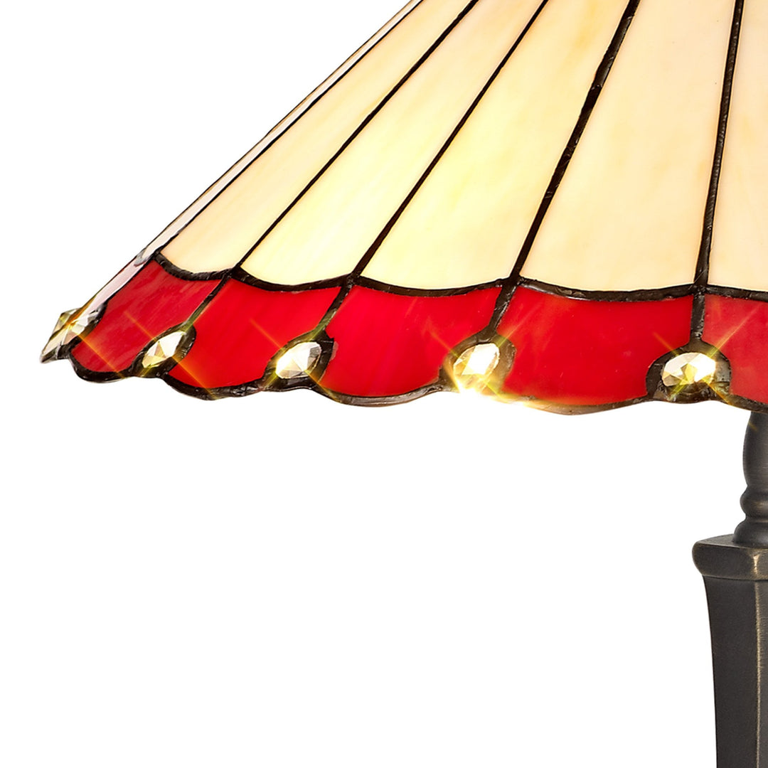 Nelson Lighting NLK02959 Umbrian 2 Light Octagonal Table Lamp With 40cm Tiffany Shade Red/Chrome/Antique Brass