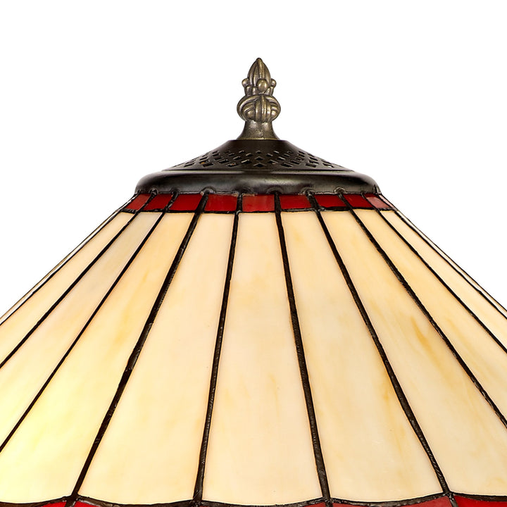 Nelson Lighting NLK02959 Umbrian 2 Light Octagonal Table Lamp With 40cm Tiffany Shade Red/Chrome/Antique Brass