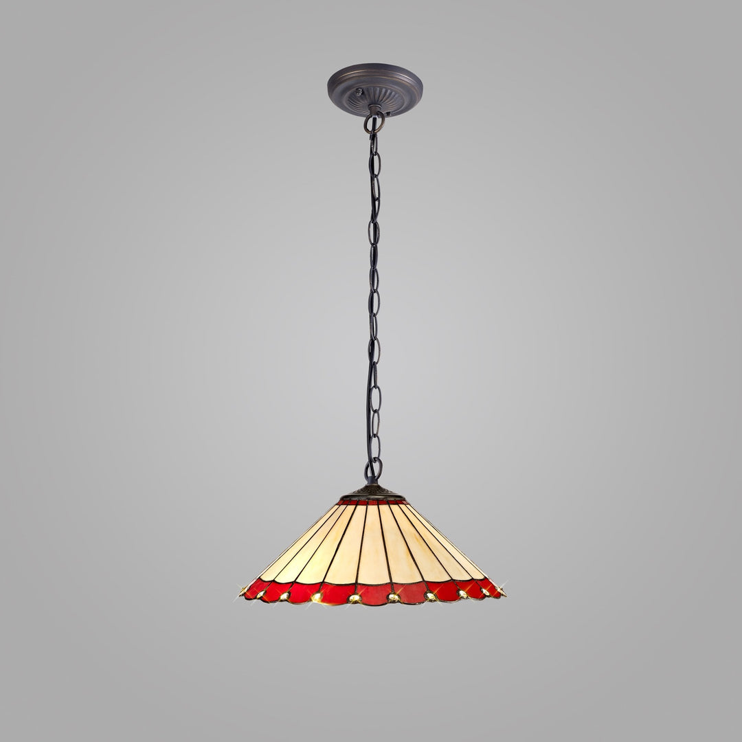 Nelson Lighting NLK02969 Umbrian | 1 Light Down Lighter Pendant | Tiffany Shade Red/Aged Antique Brass