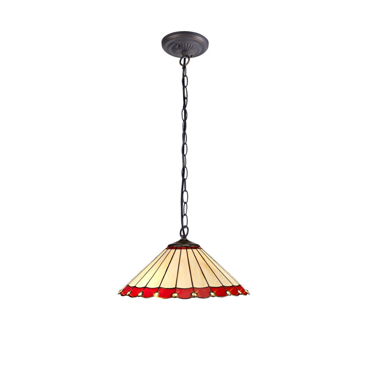 Nelson Lighting NLK02969 Umbrian | 1 Light Down Lighter Pendant | Tiffany Shade Red/Aged Antique Brass