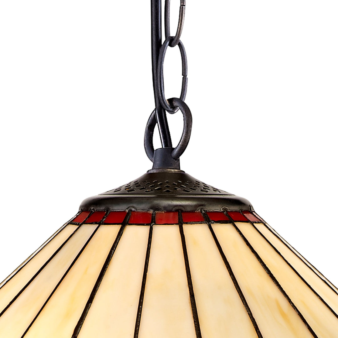 Nelson Lighting NLK02969 Umbrian | 1 Light Down Lighter Pendant | Tiffany Shade Red/Aged Antique Brass