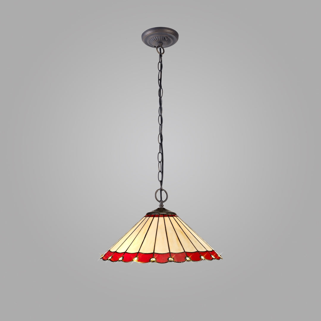 Nelson Lighting NLK02979 Umbrian 2 Light Down Lighter Pendant With 40cm Tiffany Shade Red/Chrome/Antique Brass