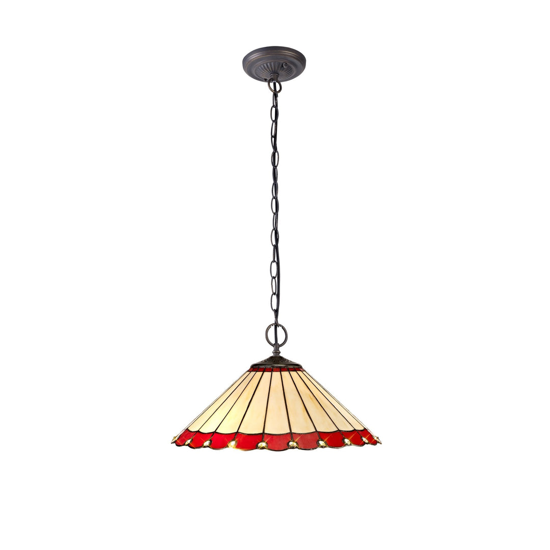 Nelson Lighting NLK02979 Umbrian 2 Light Down Lighter Pendant With 40cm Tiffany Shade Red/Chrome/Antique Brass