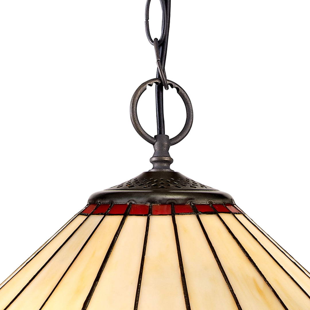 Nelson Lighting NLK02979 Umbrian 2 Light Down Lighter Pendant With 40cm Tiffany Shade Red/Chrome/Antique Brass