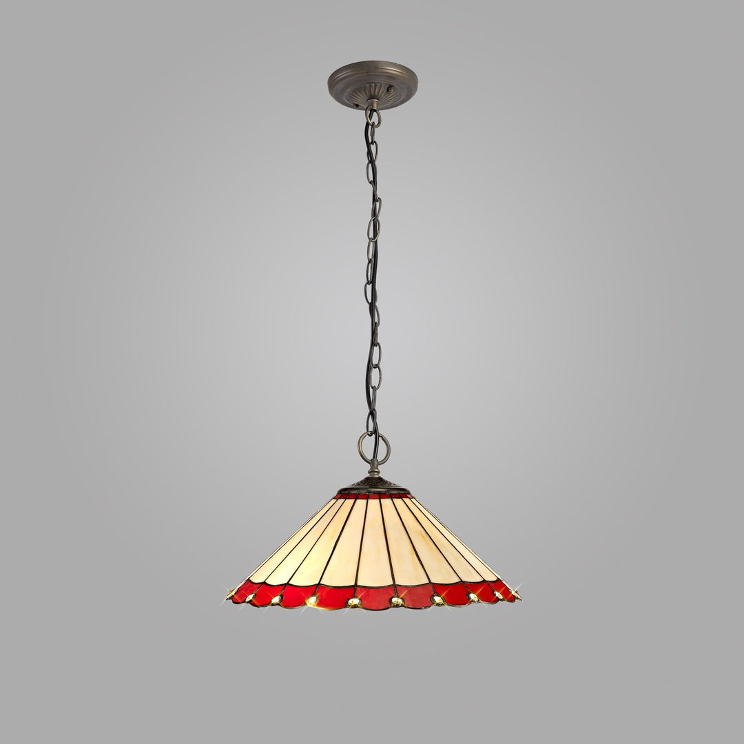 Nelson Lighting NLK02989 Umbrian 3 Light Down Lighter Pendant With 40cm Tiffany Shade Red/Chrome/Antique Brass