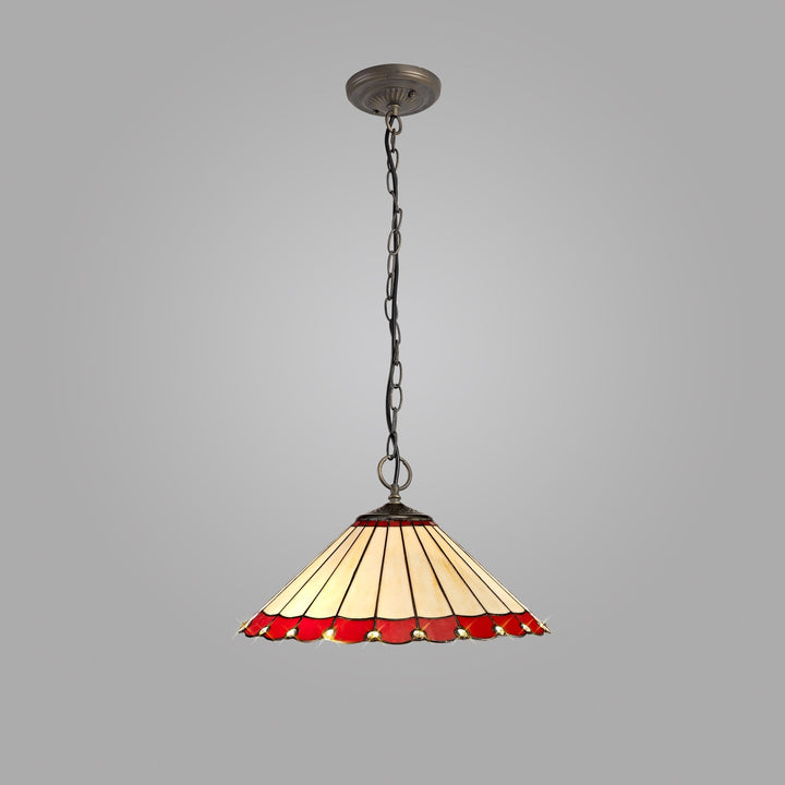 Nelson Lighting NLK02989 Umbrian 3 Light Down Lighter Pendant With 40cm Tiffany Shade Red/Chrome/Antique Brass