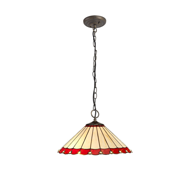 Nelson Lighting NLK02989 Umbrian 3 Light Down Lighter Pendant With 40cm Tiffany Shade Red/Chrome/Antique Brass