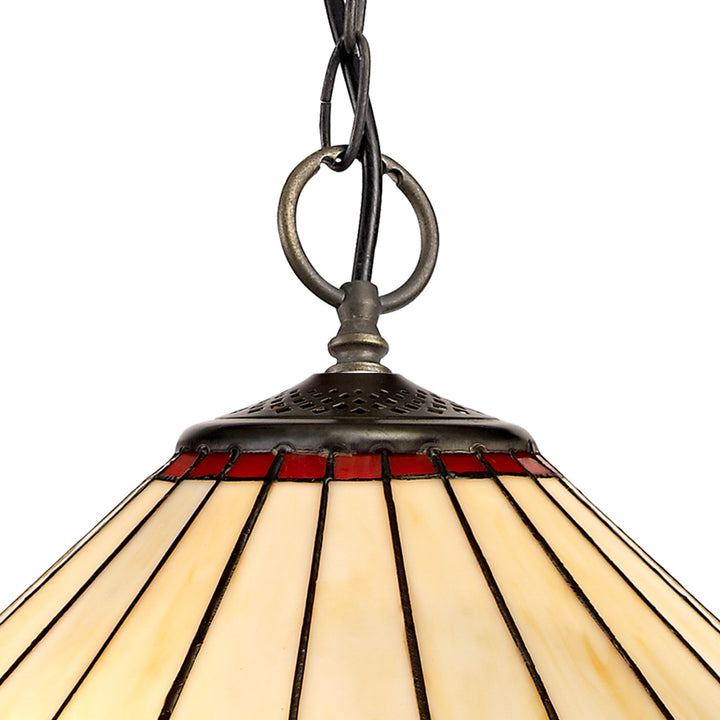 Nelson Lighting NLK02989 Umbrian 3 Light Down Lighter Pendant With 40cm Tiffany Shade Red/Chrome/Antique Brass