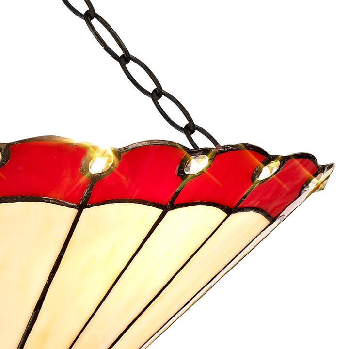 Nelson Lighting NLK02999 Umbrian 3 Light Semi Ceiling With 40cm Tiffany Shade Red/Chrome/Antique Brass