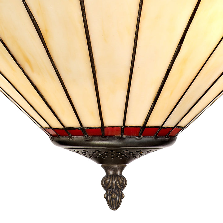 Nelson Lighting NLK02999 Umbrian 3 Light Semi Ceiling With 40cm Tiffany Shade Red/Chrome/Antique Brass