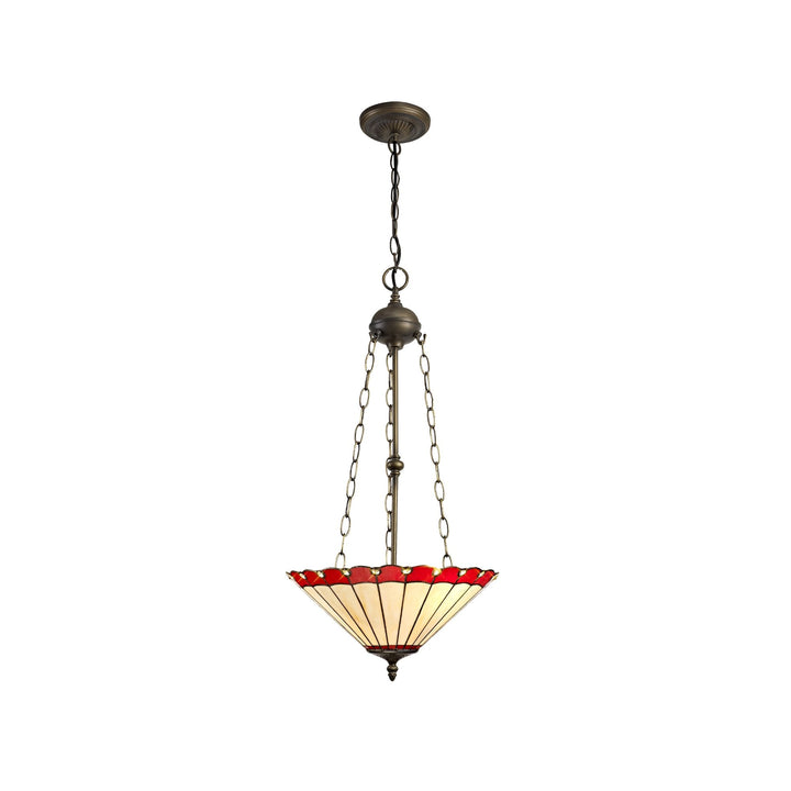 Nelson Lighting NLK03009 Umbrian 3 Light Up Lighter Pendant With 40cm Tiffany Shade Red/Chrome/Antique Brass