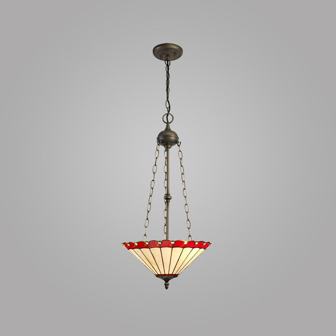 Nelson Lighting NLK03009 Umbrian 3 Light Up Lighter Pendant With 40cm Tiffany Shade Red/Chrome/Antique Brass