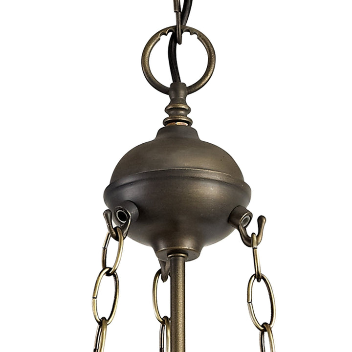 Nelson Lighting NLK03009 Umbrian 3 Light Up Lighter Pendant With 40cm Tiffany Shade Red/Chrome/Antique Brass