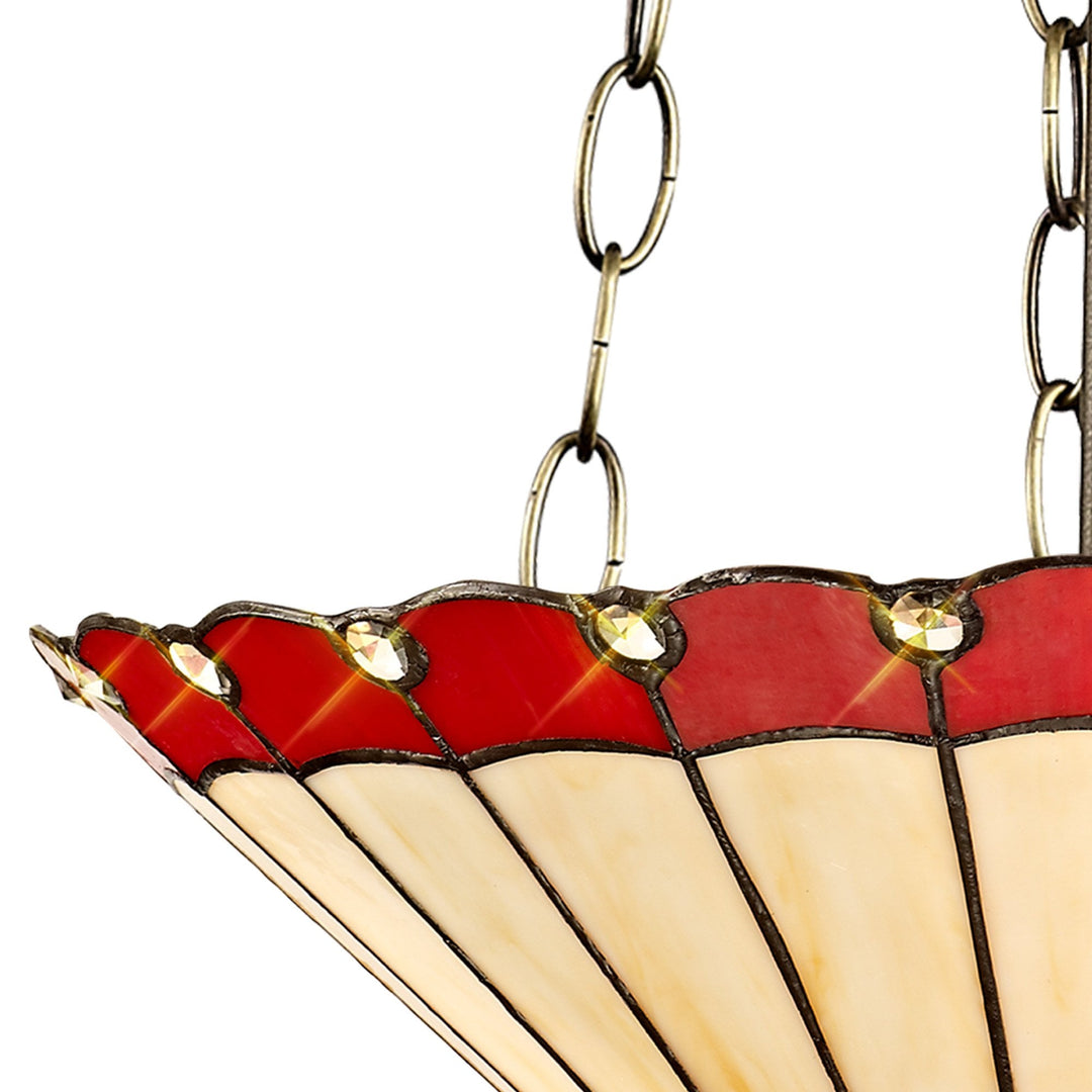 Nelson Lighting NLK03009 Umbrian 3 Light Up Lighter Pendant With 40cm Tiffany Shade Red/Chrome/Antique Brass