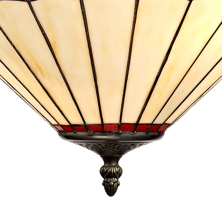 Nelson Lighting NLK03009 Umbrian 3 Light Up Lighter Pendant With 40cm Tiffany Shade Red/Chrome/Antique Brass