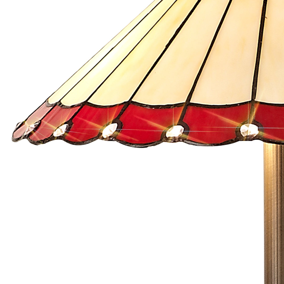 Nelson Lighting NLK03039 Umbrian 2 Light Stepped Design Floor Lamp With 40cm Tiffany Shade Red/Chrome/Brass