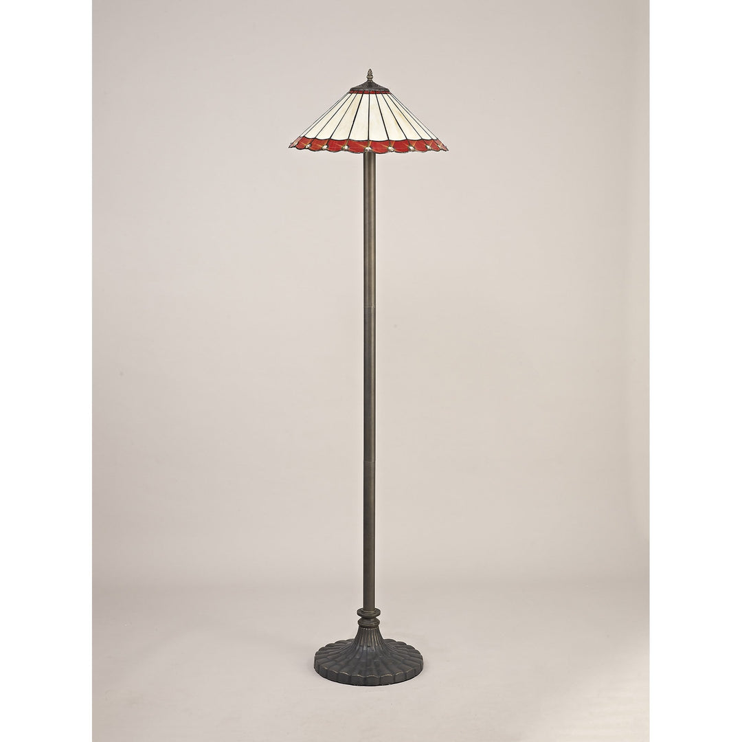 Nelson Lighting NLK03039 Umbrian 2 Light Stepped Design Floor Lamp With 40cm Tiffany Shade Red/Chrome/Brass