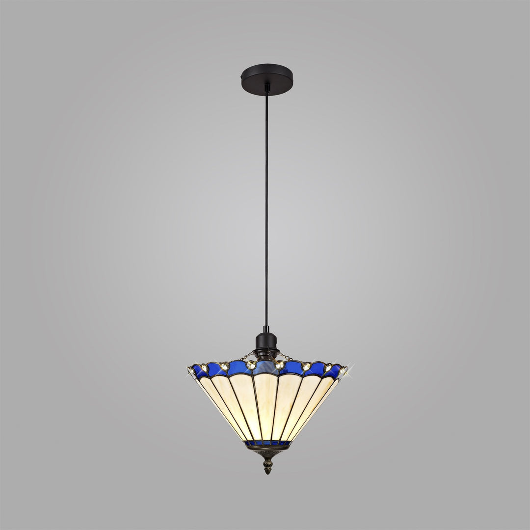 Nelson Lighting NLK03049 Umbrian 1 Light Up Lighter Pendant With 30cm Tiffany Shade Blue/Chrome/Crystal/Black