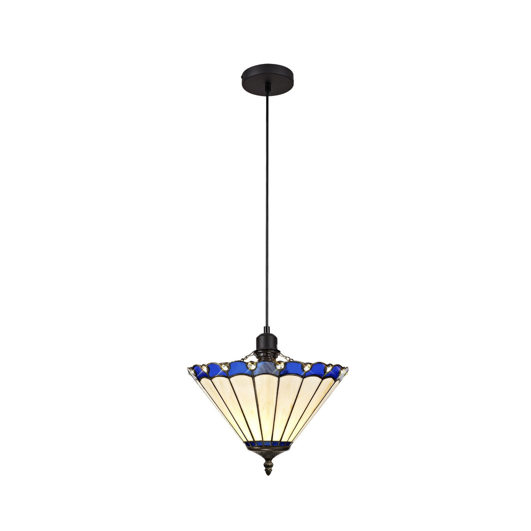 Nelson Lighting NLK03049 Umbrian 1 Light Up Lighter Pendant With 30cm Tiffany Shade Blue/Chrome/Crystal/Black