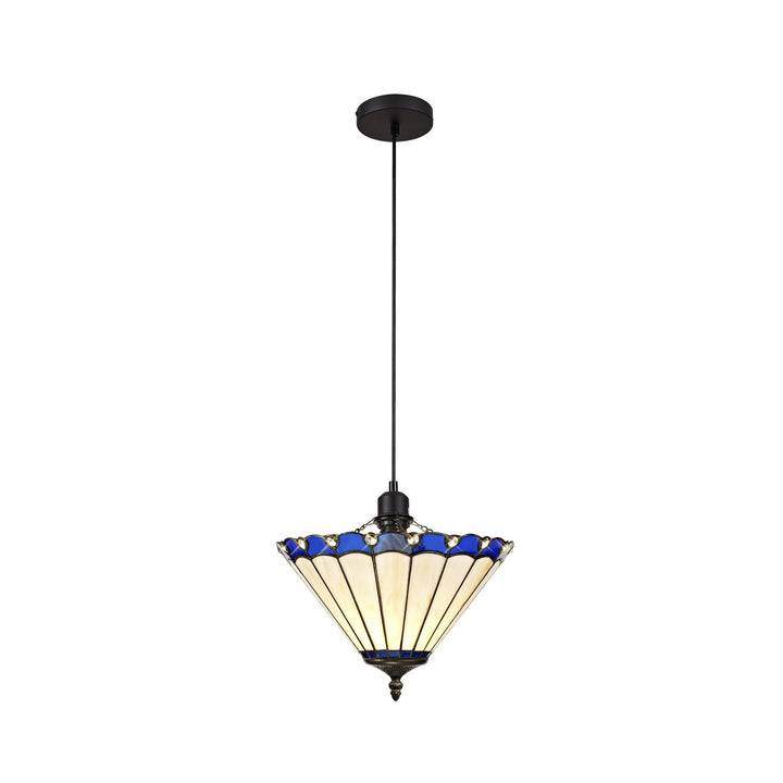 Nelson Lighting NLK03049 Umbrian 1 Light Up Lighter Pendant With 30cm Tiffany Shade Blue/Chrome/Crystal/Black