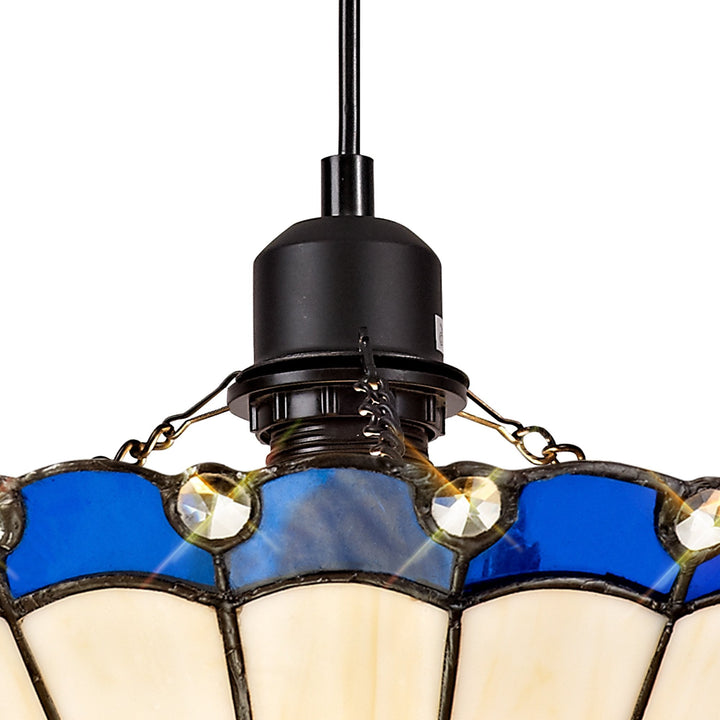 Nelson Lighting NLK03049 Umbrian 1 Light Up Lighter Pendant With 30cm Tiffany Shade Blue/Chrome/Crystal/Black