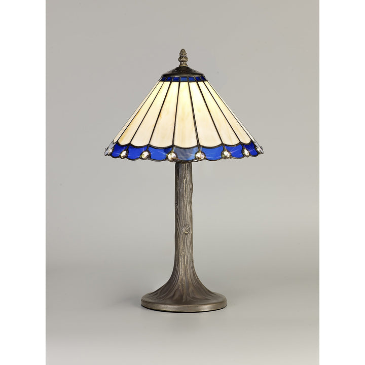 Nelson Lighting NLK03059 Umbrian 1 Light Tree Like Table Lamp With 30cm Tiffany Shade Blue/Chrome/Antique Brass