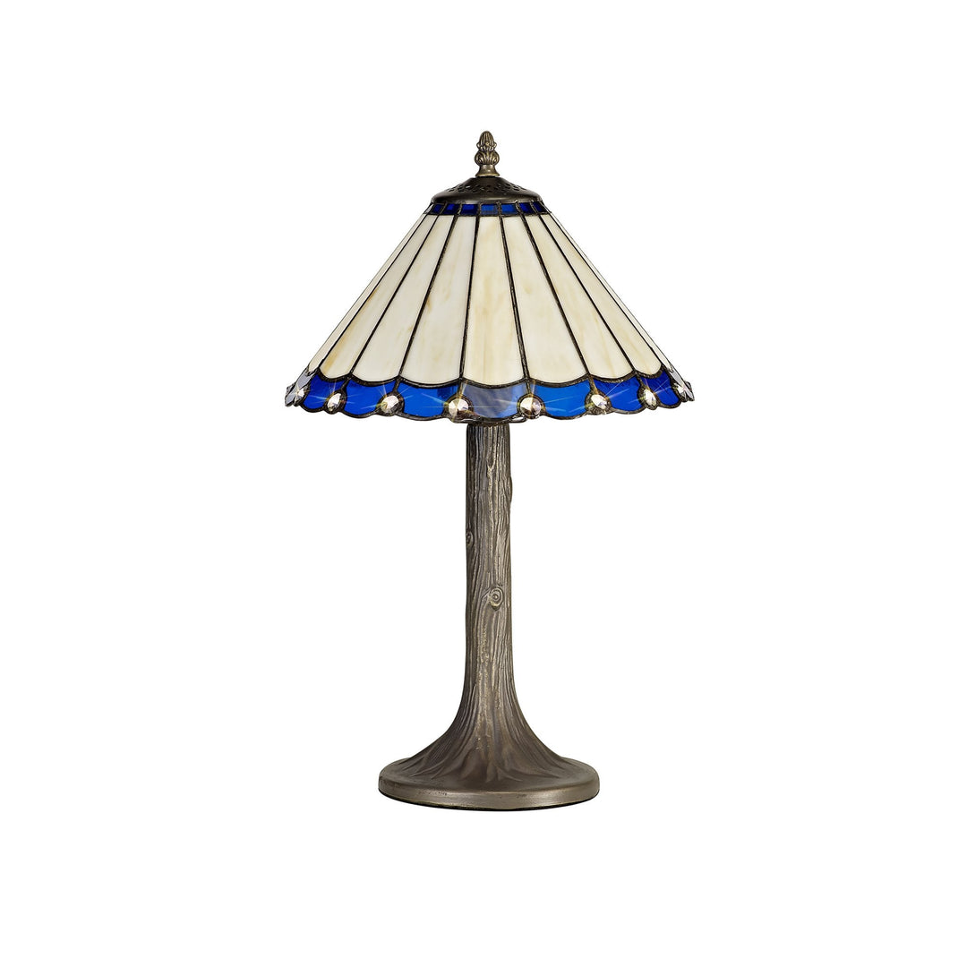 Nelson Lighting NLK03059 Umbrian 1 Light Tree Like Table Lamp With 30cm Tiffany Shade Blue/Chrome/Antique Brass